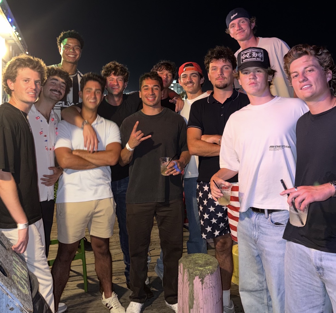 The team out together at night